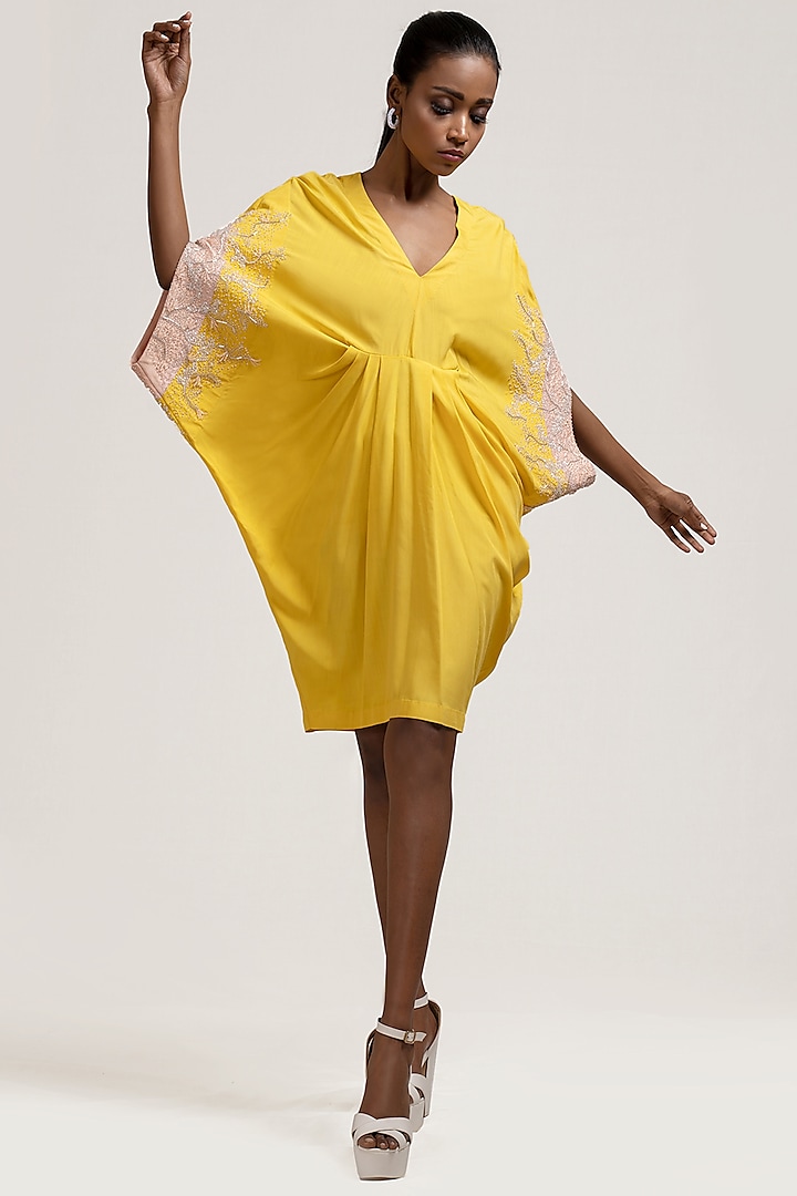 Yellow Sequins Embroidered Dress by Jyoti Sachdev Iyer
