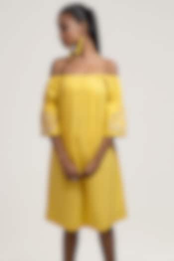 Yellow Embroidered Mini Dress by Jyoti Sachdev Iyer