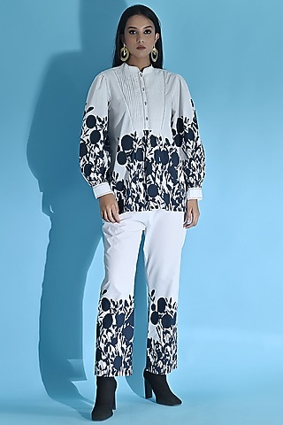 White Cotton Printed Co-Ord Set by Jyoti Sachdev Iyer