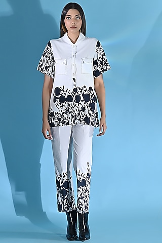 White Cotton Printed Co-Ord Set by Jyoti Sachdev Iyer