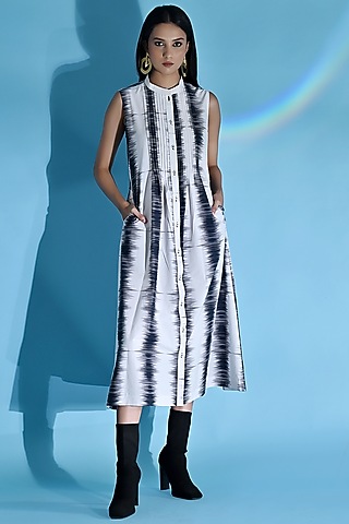 White Cotton Printed Dress by Jyoti Sachdev Iyer