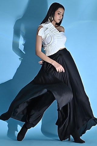 Black Cupro Pant Set by Jyoti Sachdev Iyer