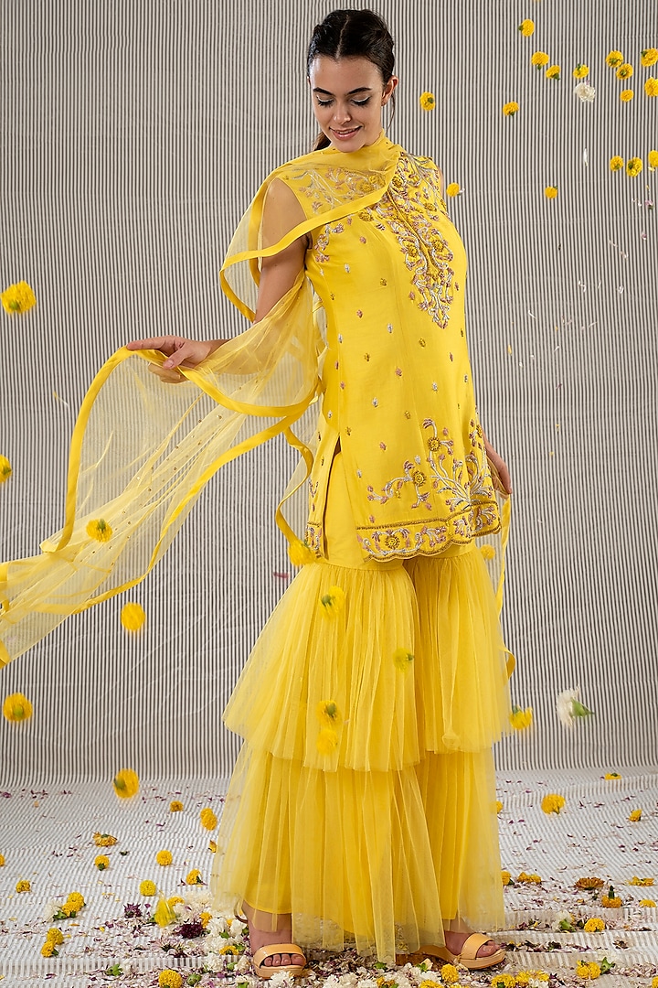 Yellow Sequins Embroidered Sharara Set by Jyoti Sachdev Iyer
