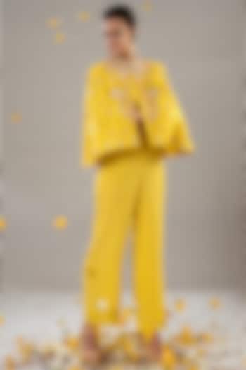 Yellow Sequins Embroidered Jumpsuit by Jyoti Sachdev Iyer