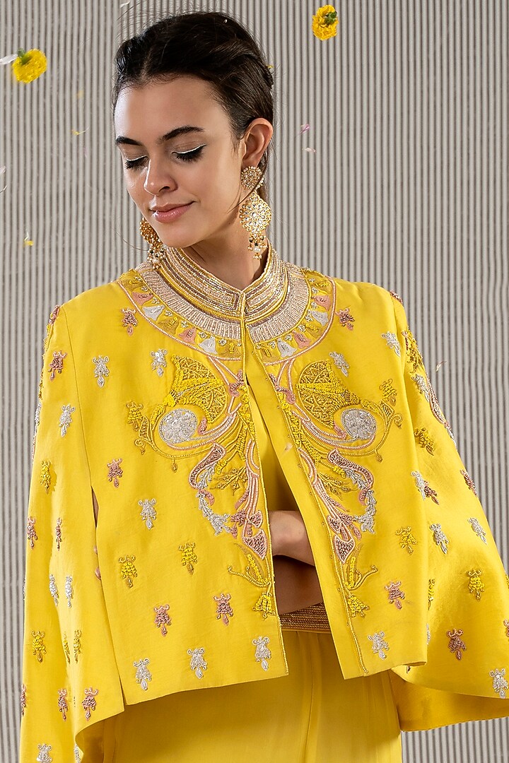 Yellow Sequins Embroidered Jumpsuit by Jyoti Sachdev Iyer at Pernia's Pop Up Shop
