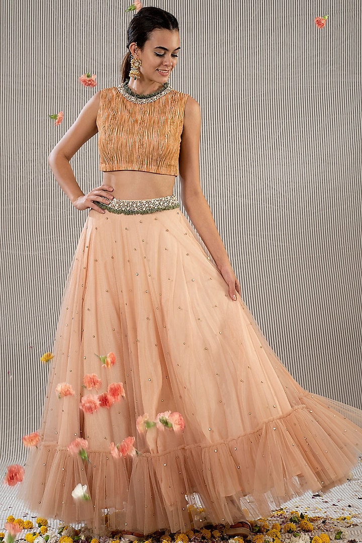 Peach Flared Skirt Set by Jyoti Sachdev Iyer