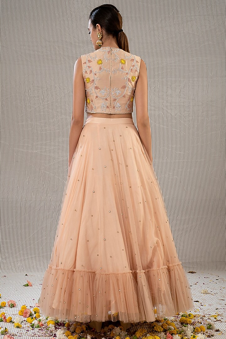 Peach Sequins Embroidered Skirt Set by Jyoti Sachdev Iyer at Pernia's Pop Up Shop