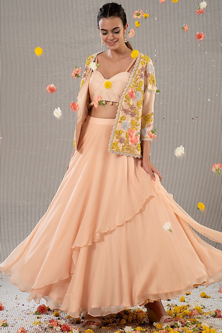 Peach Embroidered Skirt Set  by Jyoti Sachdev Iyer