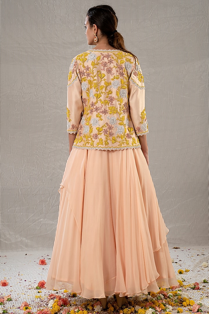 Peach Embroidered Skirt Set  by Jyoti Sachdev Iyer at Pernia's Pop Up Shop