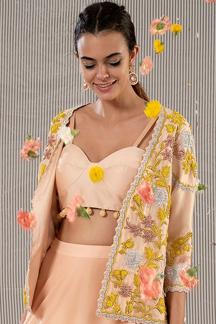 Peach Embroidered Skirt Set  by Jyoti Sachdev Iyer at Pernia's Pop Up Shop