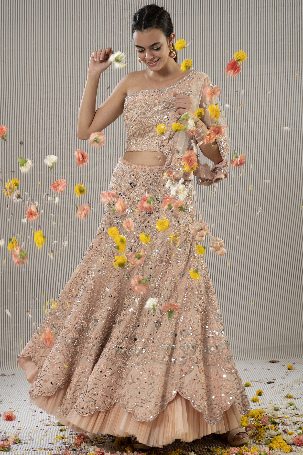 Peach Hand Embroidered Lehenga Set by Jyoti Sachdev Iyer