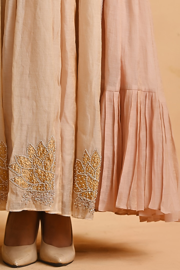 Beige & Blush Embroidered Wedding Anarkali With Belt by Jyoti Sachdev Iyer at Pernia's Pop Up Shop