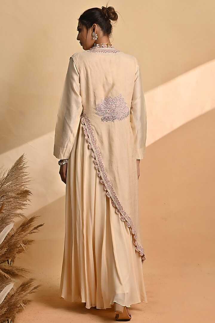 Beige Georgette Party Wear Anarkali With Jacket by Jyoti Sachdev Iyer at Pernia's Pop Up Shop