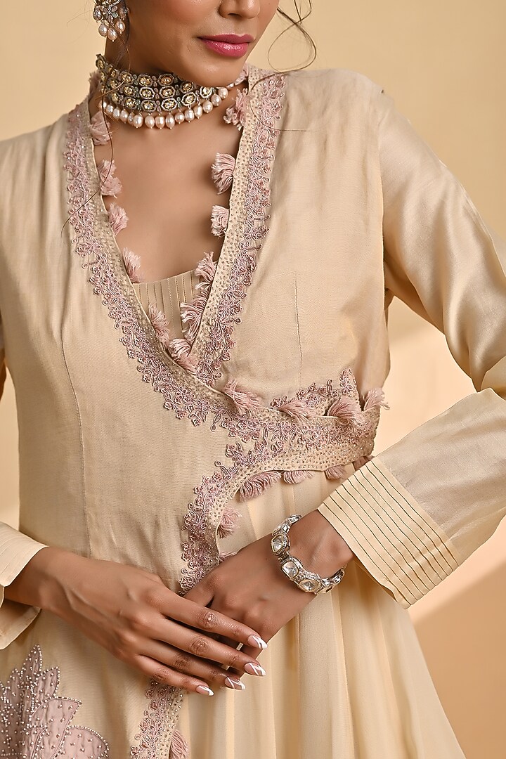 Beige Georgette Party Wear Anarkali With Jacket by Jyoti Sachdev Iyer at Pernia's Pop Up Shop