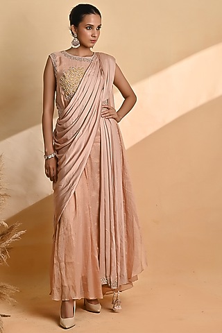 Blush Tissue Embellished Draped Saree Set by Jyoti Sachdev Iyer