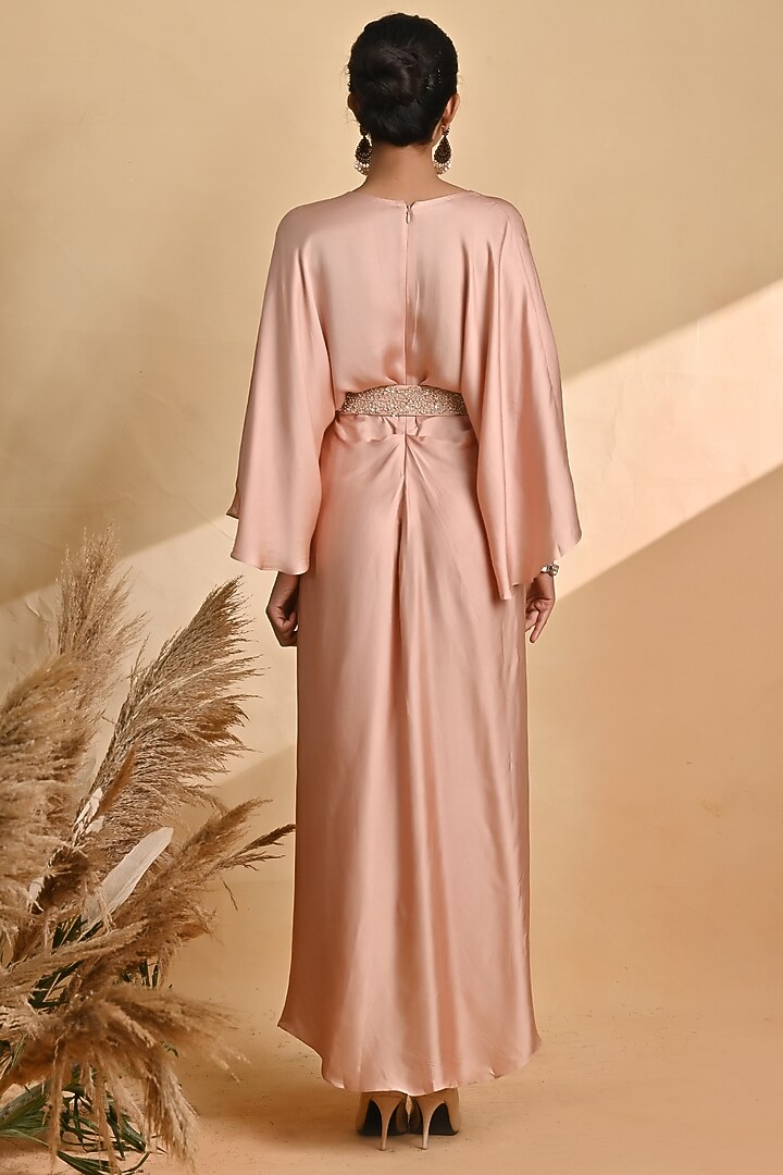 Blush Tissue Embroidered Vacation Dress With Belt by Jyoti Sachdev Iyer at Pernia's Pop Up Shop