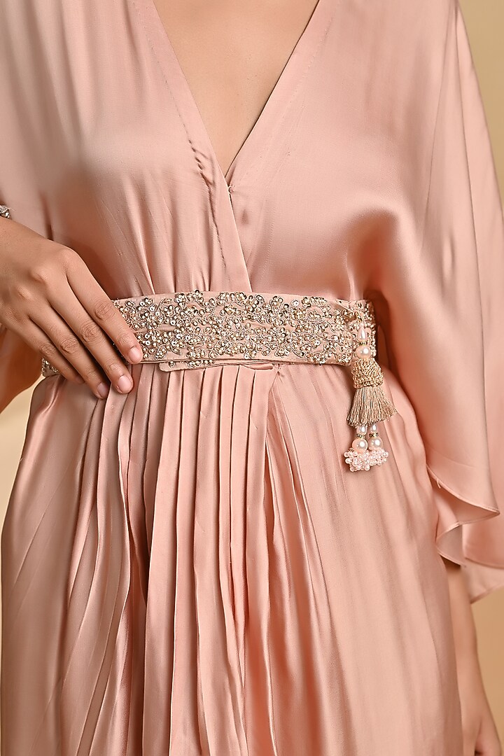 Blush Tissue Embroidered Vacation Dress With Belt by Jyoti Sachdev Iyer at Pernia's Pop Up Shop