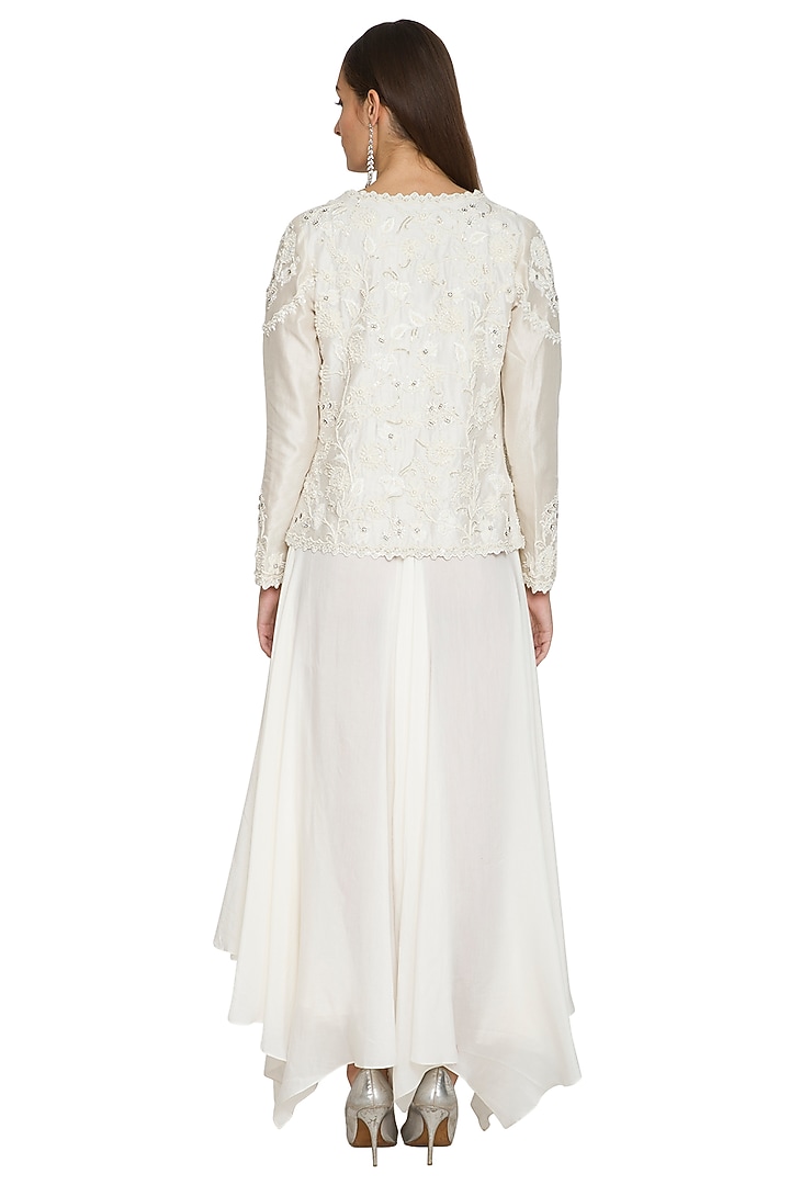 White Embroidered Corset Top With Pants & Jacket by Jyoti Sachdev Iyer at Pernia's Pop Up Shop