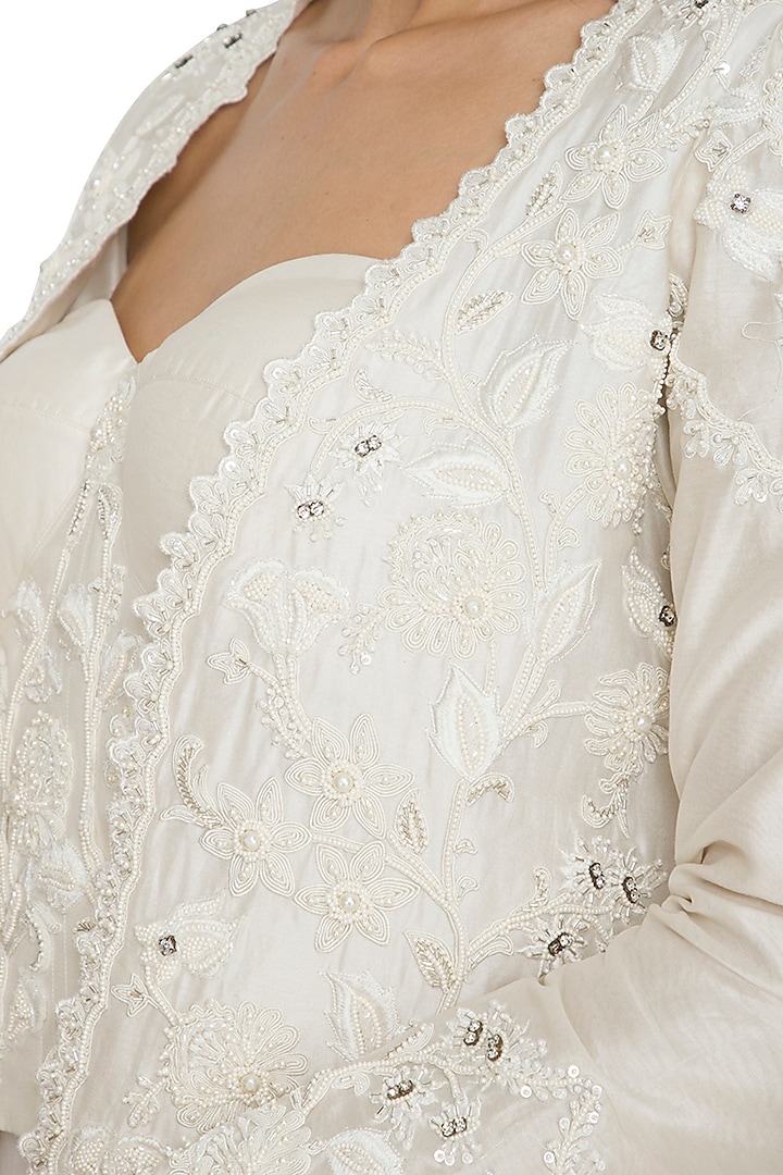 White Embroidered Corset Top With Pants & Jacket by Jyoti Sachdev Iyer at Pernia's Pop Up Shop