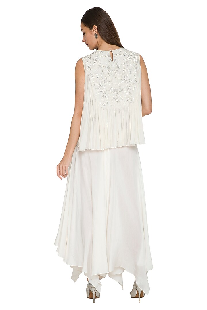 White Embroidered Flared Top by Jyoti Sachdev Iyer at Pernia's Pop Up Shop