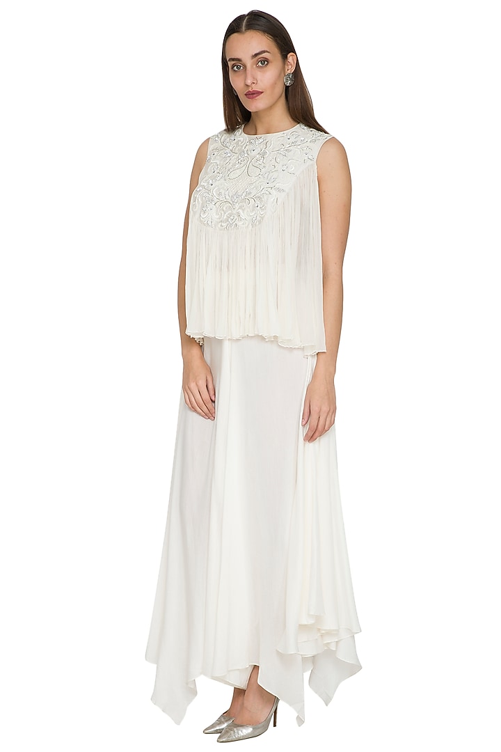 White Embroidered Flared Top by Jyoti Sachdev Iyer at Pernia's Pop Up Shop