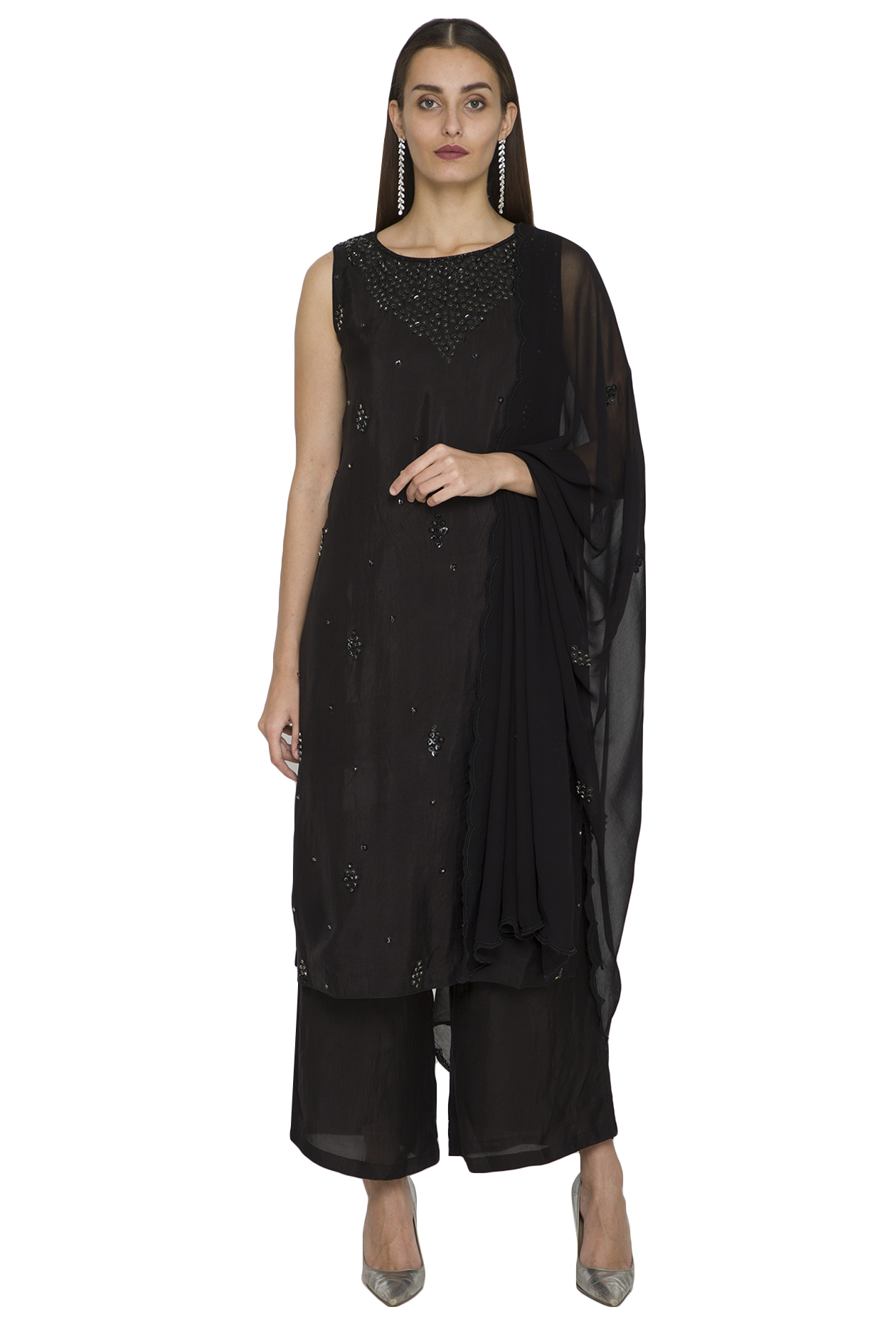 Black Sequins Embroidered Kurta Set by Jyoti Sachdev Iyer