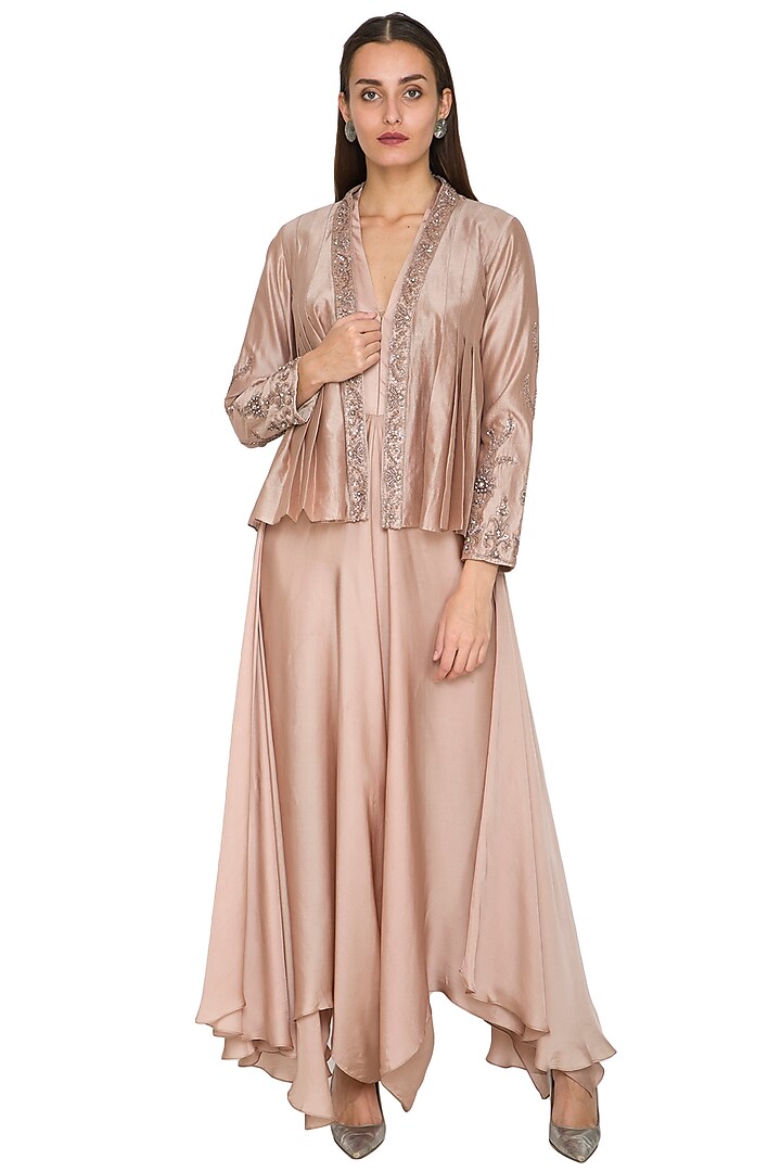 Nude Jumpsuit With Embroidered Jacket by Jyoti Sachdev Iyer