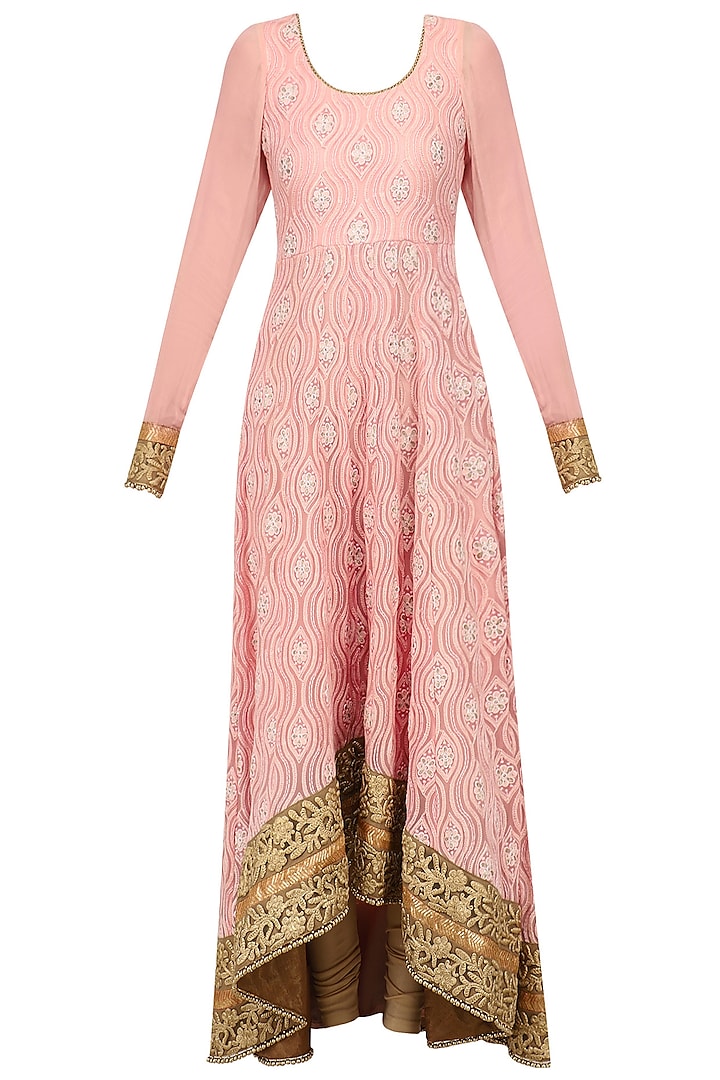 Blush Pink and Gold Embroidered Chikankari Anarkali Set by Jyoti Sachdev Iyer