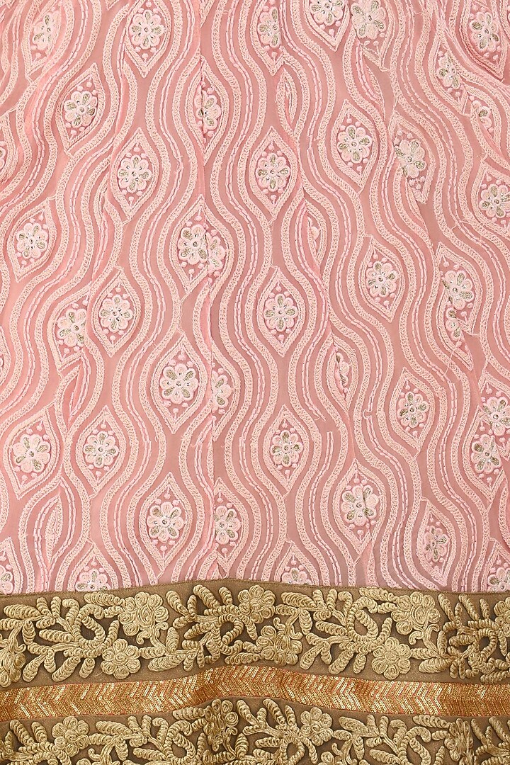 Blush pink and gold embroidered chikankari anarkali set available only at Pernia's Pop Up