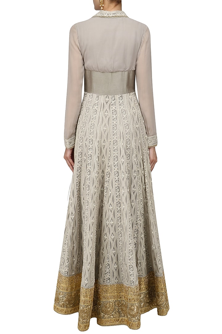Grey embroidered chikankari anarkali set available only at Pernia's Pop Up Shop.
