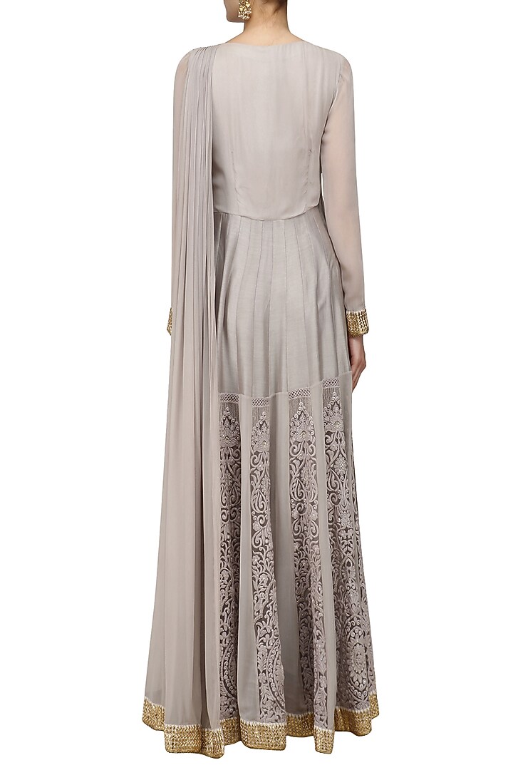 Grey embroidered chikankari angrakha anarkali set available only at Pernia's Pop Up Shop.