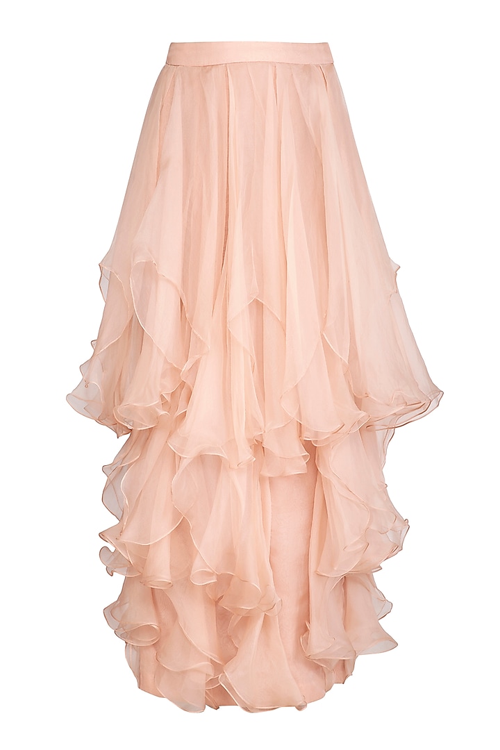 Blush Pink Embellished Lucknowi Blouse With Layered Skirt by Jyoti Sachdev Iyer at Pernia's Pop Up Shop
