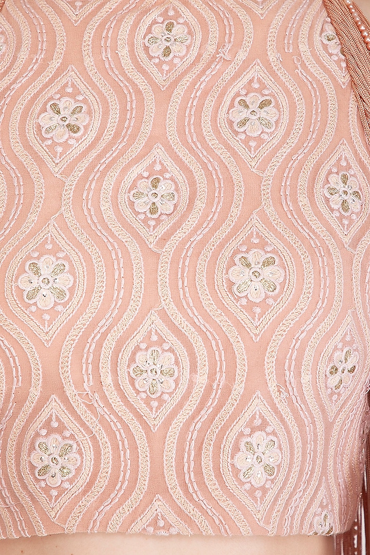 Blush Pink Embellished Lucknowi Blouse With Layered Skirt by Jyoti Sachdev Iyer at Pernia's Pop Up Shop