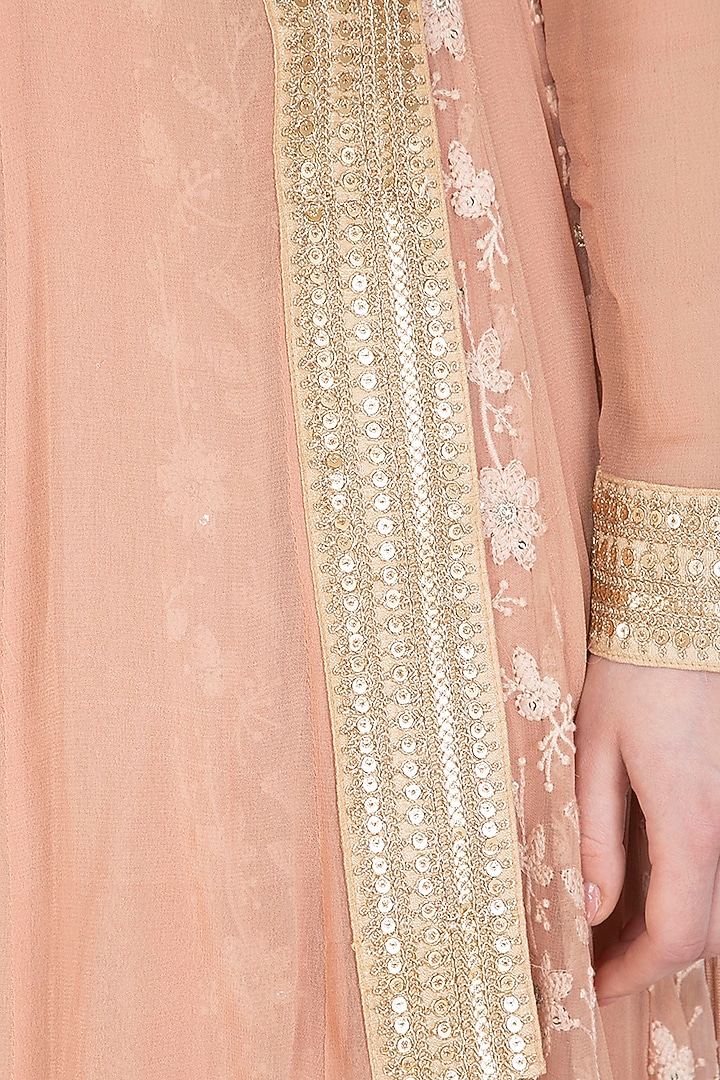 Blush Pink Angrakha Lucknowi Kurta With Skirt by Jyoti Sachdev Iyer at Pernia's Pop Up Shop
