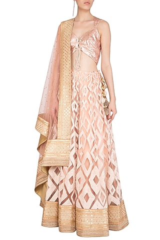 Pink Embellished Geometric Lehenga Set by Jyoti Sachdev Iyer