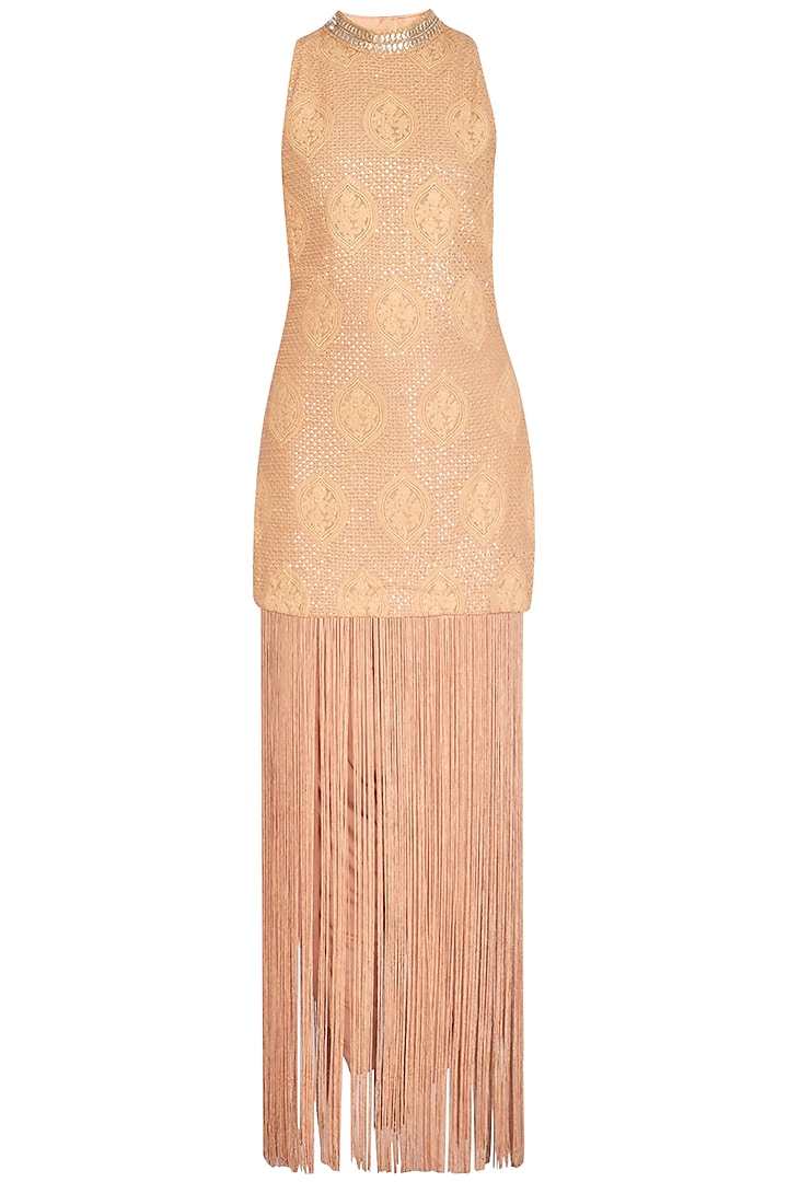 Beige Tassel Embellished Dress by Jyoti Sachdev Iyer