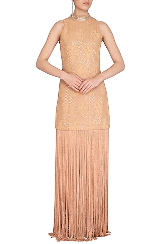Beige Tassel Embellished Dress by Jyoti Sachdev Iyer