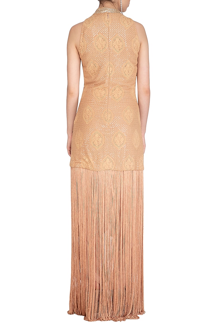 Beige Tassel Embellished Dress by Jyoti Sachdev Iyer at Pernia's Pop Up Shop