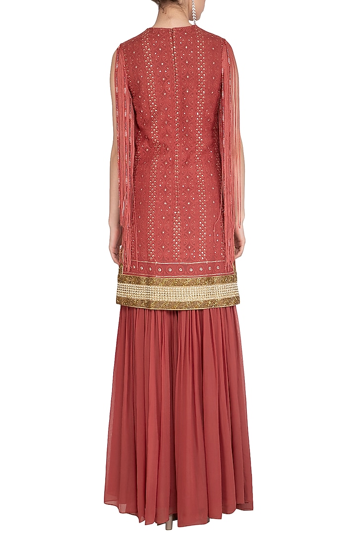 Rust Red Lucknowi Gharara Set by Jyoti Sachdev Iyer at Pernia's Pop Up Shop