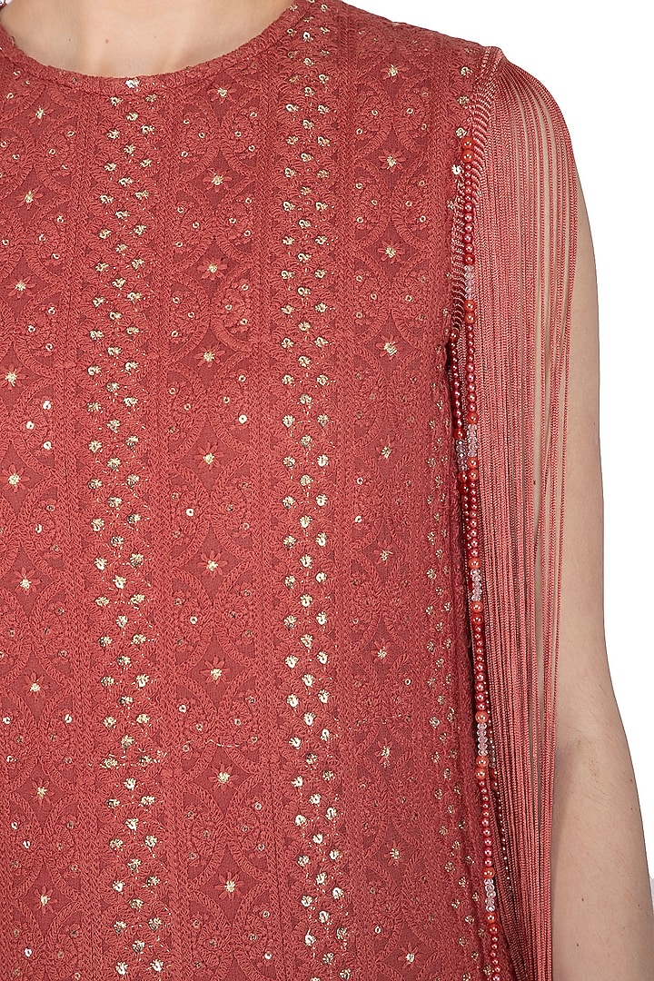 Rust Red Lucknowi Gharara Set by Jyoti Sachdev Iyer at Pernia's Pop Up Shop