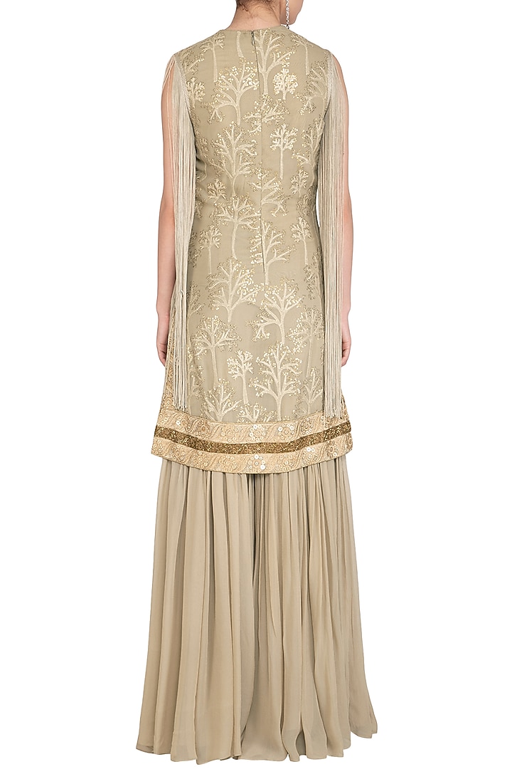 Beige Lucknowi Gharara Set by Jyoti Sachdev Iyer at Pernia's Pop Up Shop