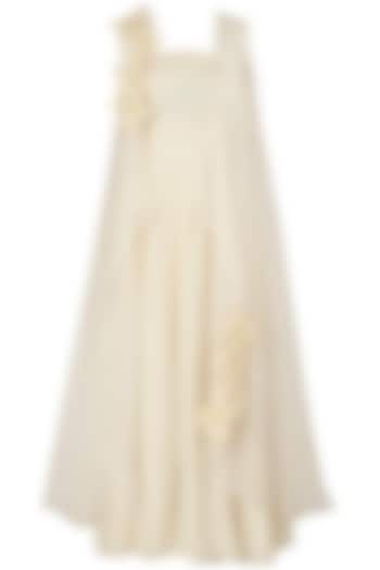 Ivory Embroidered Drape Dress with Cape by Jyoti Sachdev Iyer