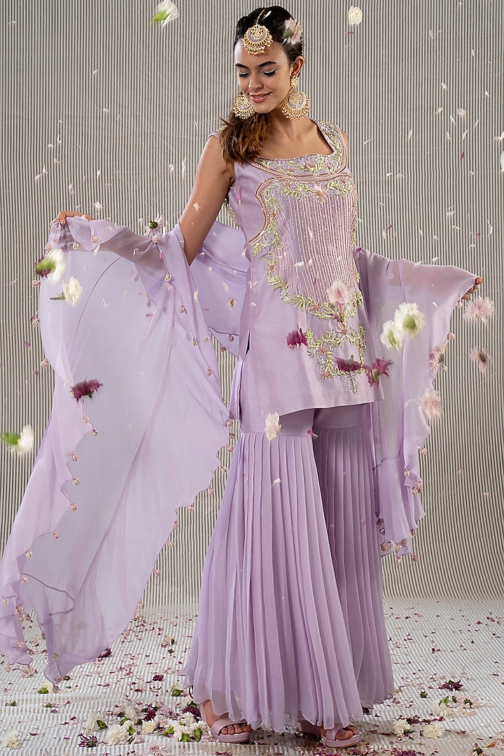 Lavender Embellished Sharara Set by Jyoti Sachdev Iyer