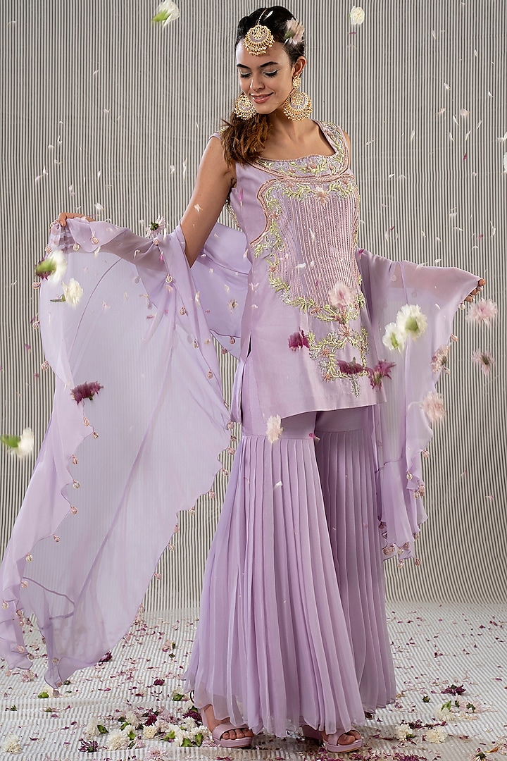 Lavender Embellished Sharara Set by Jyoti Sachdev Iyer at Pernia's Pop Up Shop