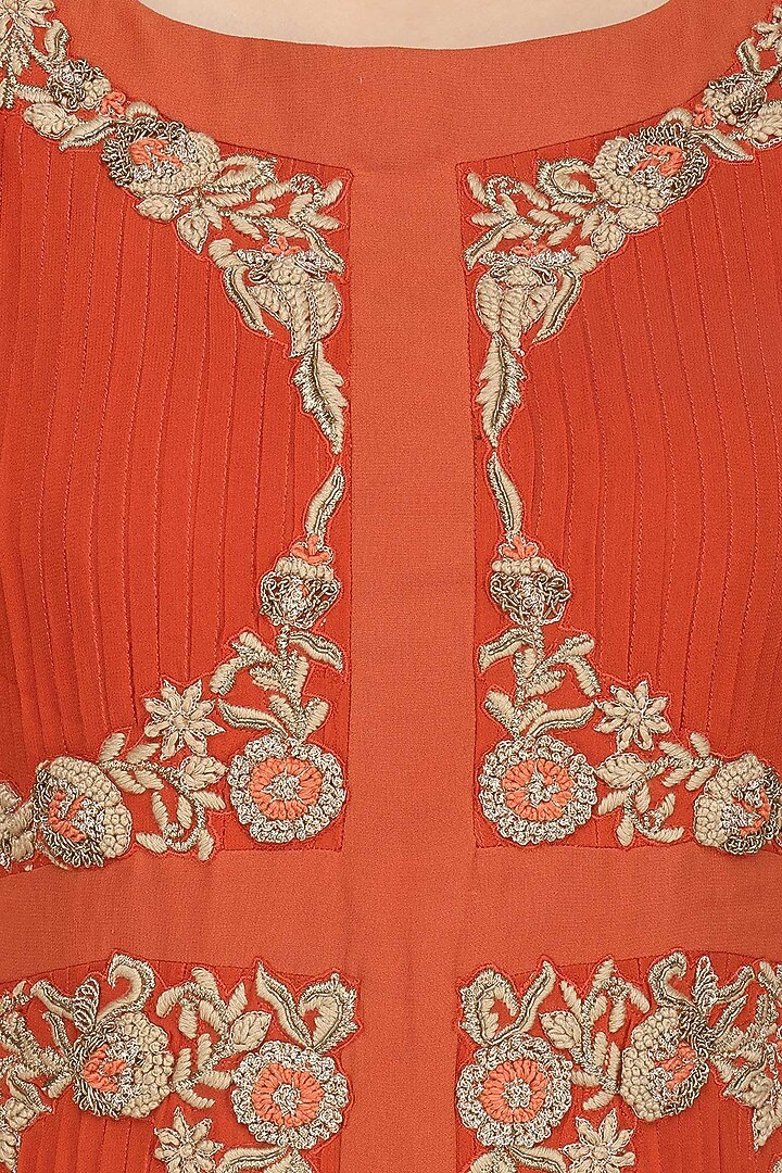 Rust red zari and thread embroidered anarkali set available only at Pernia's Pop Up Shop.