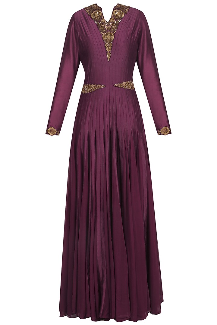 Wine embroidered anarkali set available only at Pernia's Pop Up Shop.