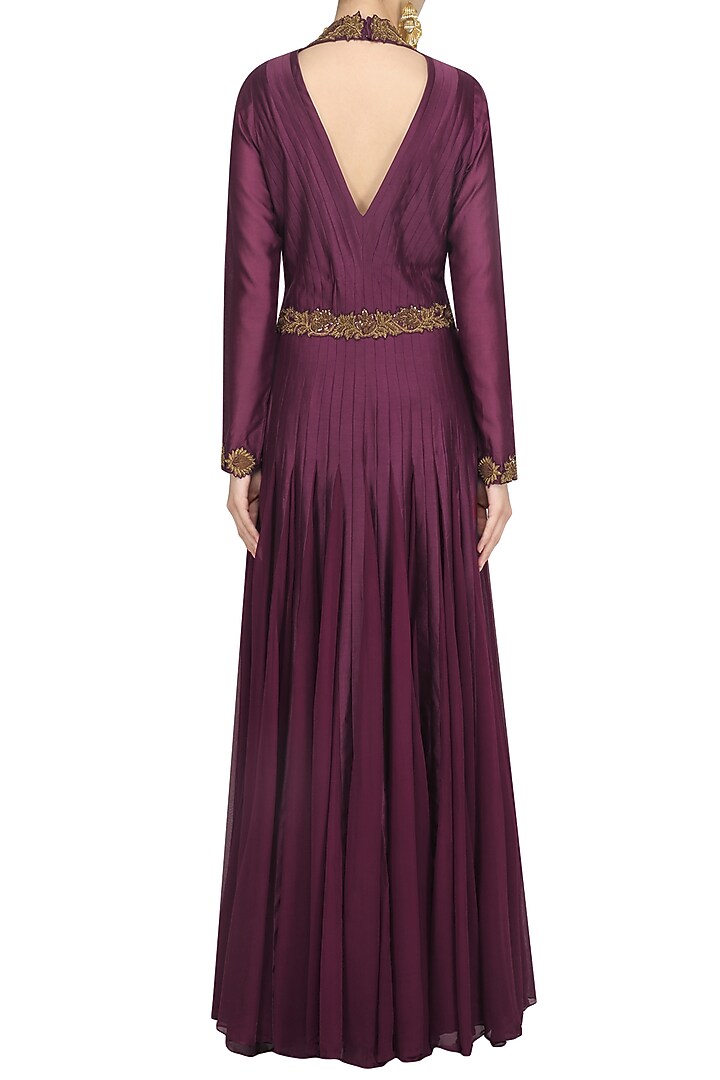 Wine embroidered anarkali set available only at Pernia's Pop Up Shop.