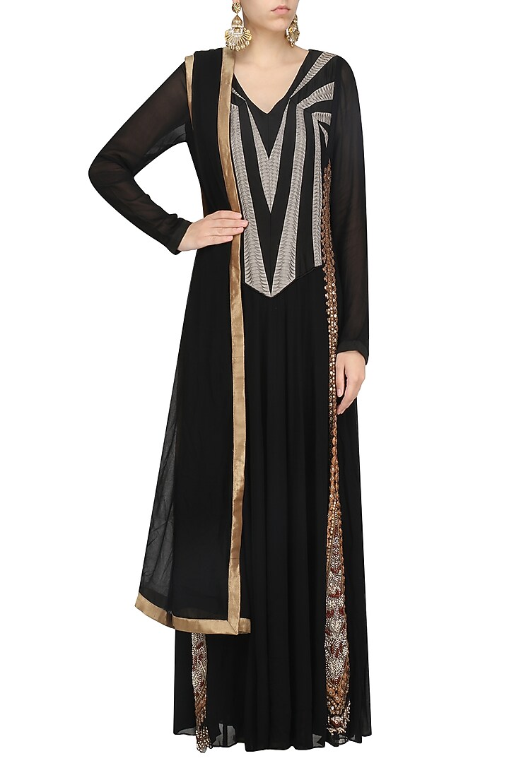 Black embroidered anarkali set available only at Pernia's Pop Up Shop.