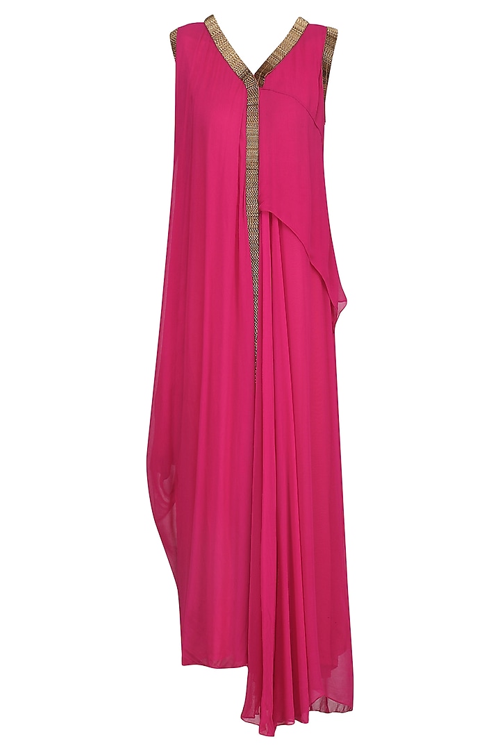 Red metal work drape dress available only at Pernia's Pop Up Shop.