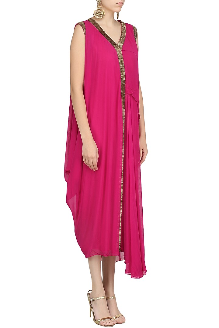 Red metal work drape dress available only at Pernia's Pop Up Shop.